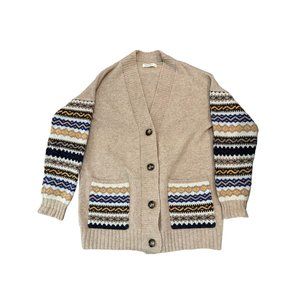 Woolovers Women's Beige Aztec Stripe Oversize Cardigan 100% Lambswool Sz S